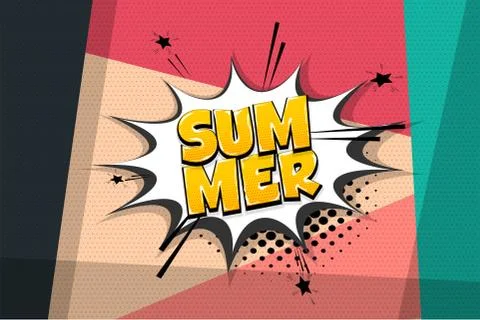 Summer comic text speech bubble pop art Stock Illustration