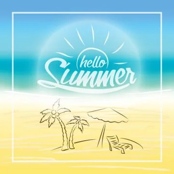 Summer is coming text on blurred summer beach background. Stock Illustration