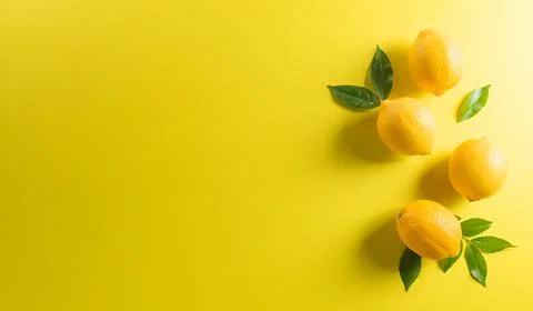 Summer composition made from lemon or lime and leaf on pastel yellow backgrou Stock Photos