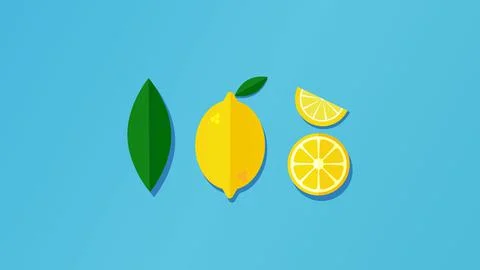 Summer composition of yellow lemon slice on a bright blue background. Minimal Stock Illustration
