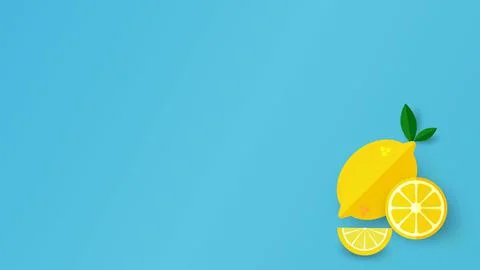 Summer composition of yellow lemon slice on a bright blue background. Minimal Stock Illustration