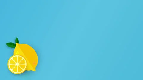 Summer composition of yellow lemon slice on a bright blue background. Minimal Stock Illustration