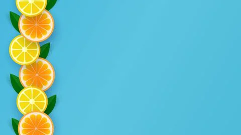 Summer composition of yellow lemon slice on a bright blue background. Minimal Stock Illustration