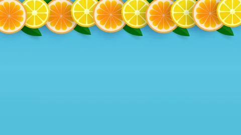 Summer composition of yellow lemon slice on a bright blue background. Minimal Stock Illustration