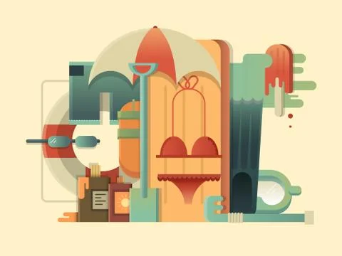 Summer concept design flat Stock Illustration