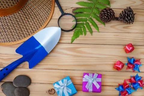 Summer concept flat lay styles on top view with free space for text Stock Photos
