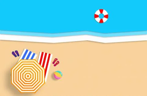 Summer concept. Gold sandy beach, sea and relax places. Handmade, paper Stock Illustration