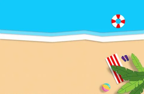 Summer concept. Gold sandy beach, sea and relax places. Handmade, paper Stock Illustration