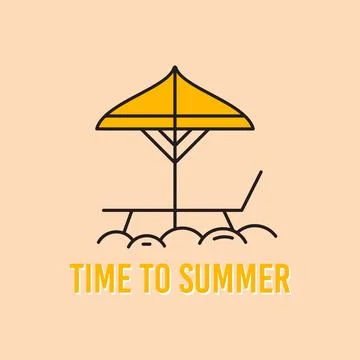 Summer concept linear design with beach and inscription Stock Illustration