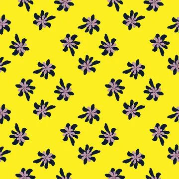 Summer contrast seamless pattern with daisy doodle ornament on yellow backgro Stock Illustration