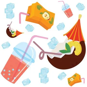 Summer cooling drinks on a white background. Seamless pattern. Vector stock i Stock Illustration