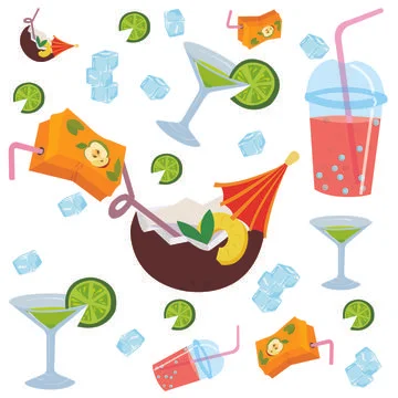 Summer cooling drinks on a white background. Seamless pattern. Vector stock i Stock Illustration