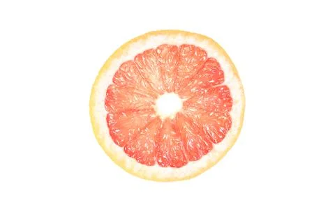 Summer coral grapefruit slice. Isolated white background Stock Photos