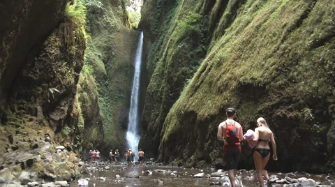 Summer Couple Arriving At Waterfall Video stock 65267205