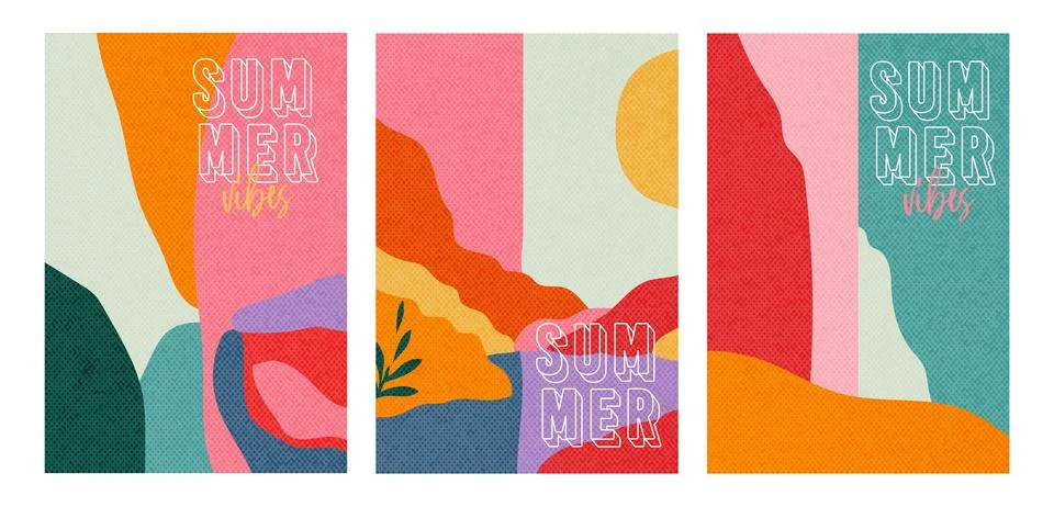 Summer covers or horizontal posters set in modern minimal style for branding Stock Illustration