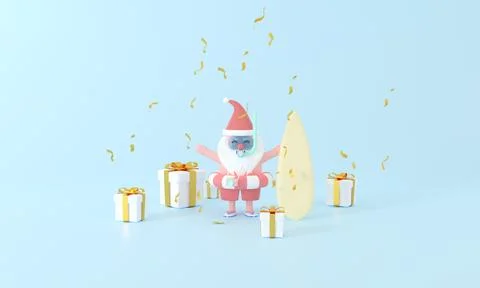 Summer with a cute 3D rendering Santa Claus in a diving suit Illustrazione stock