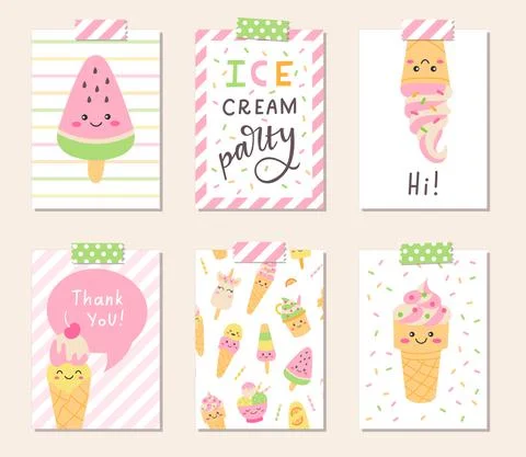 Summer cute cards set Stock Illustration