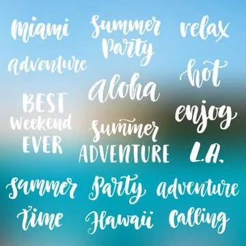 Summer cute hand written brush lettering set Stock Illustration