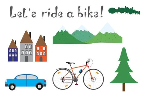 Summer cycling in the mountains isolated objects collection. Stock Illustration