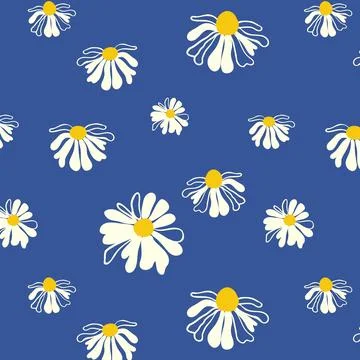 Summer daisy background Blue seamless pattern spring white meadow flowers Stockillustratie