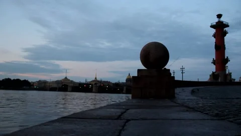 Summer dawn over the Neva River in St. Petersburg Stock Footage 145118541