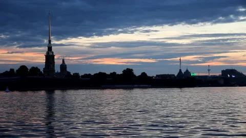 Summer dawn over the Neva River in St. Petersburg Stock Footage 145118586