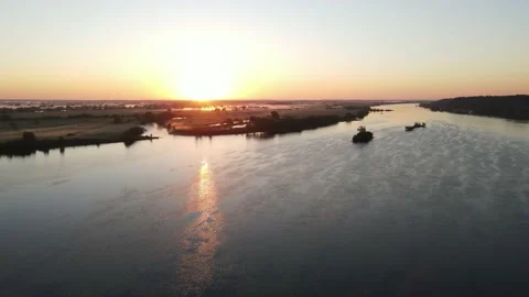 Summer dawn over the river aerial view landscape Stock Footage 199970164