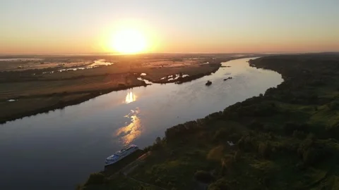 Summer dawn over the river aerial view landscape Stock Footage 199970568