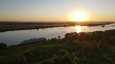 Summer dawn over the river aerial view landscape Stock Footage 199970895