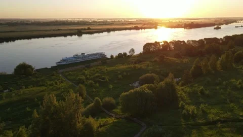 Summer dawn over the river aerial view landscape Stock Footage 199971408