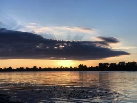 Summer dawn on the river 스톡 사진