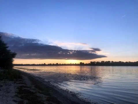Summer dawn on the river Foto stock