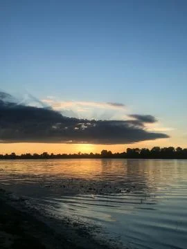 Summer dawn on the river Stock Photos