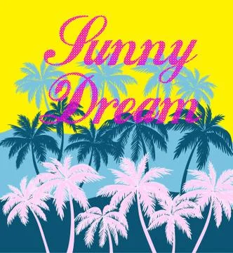Summer day background with palm tree. Minimalistic multifunctional media back Stock Illustration
