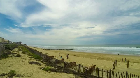 Summer day at the beach in Lacanau-Ocean, Bordeaux, France Stock Footage