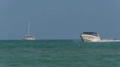 Summer day beach view boat yacht ride hd phuket island thailand Stock Footage 64565507