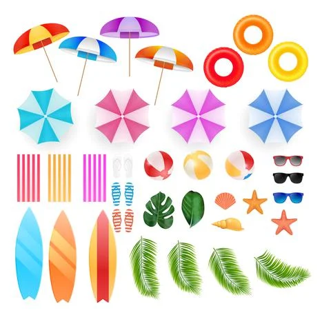 Summer day elements clip art set vector illustration Illustrazione stock
