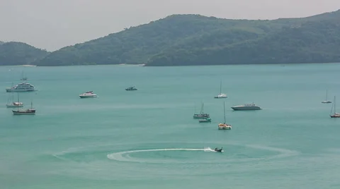 Summer day light hill beach view boats park panorama hd phuket thailand Stock Footage 64565229