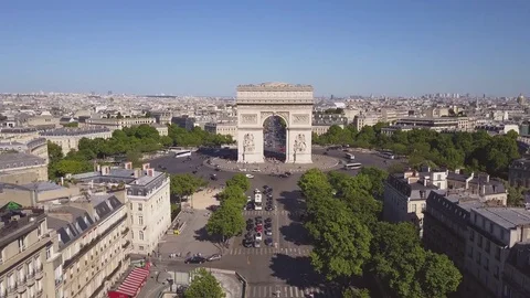 Summer day paris arch de triumph aerial panorama 4k time lapse france Stock Footage 78745395
