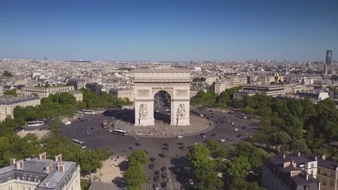 Summer day paris arch de triumph aerial panorama 4k time lapse france Stock Footage 78745892