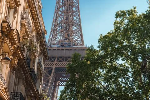 Summer Day in Paris with Eiffel Tower and Bicycle Stock Photos