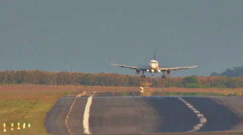 Summer day sunrise light jet plain landing hd phuket airport thailand Stock Footage 64565448