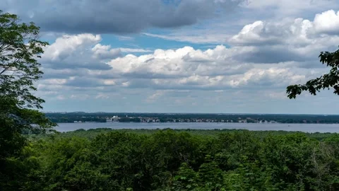 Summer day time lapse clouds moving over lake in Berlin Germany Müggelsee Stock Footage 148039934