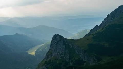 Summer Day Timelapse Over Tatra Mountains Skyline with Clouds Stock Footage 308190345