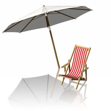 Summer Deck Red Umbrella - 3D illustration Stockillustratie