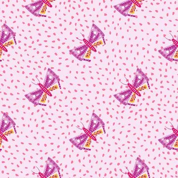 Summer decorative seamless pattern with lilac butterfly elements print. Light Stock Illustration