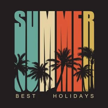 Summer Design. Blur Beach Background. Hand Drawn Lettering Vector. Summer Tim Stock Illustration
