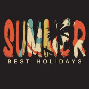 Summer Design. Blur Beach Background. Hand Drawn Lettering Vector. Summer Tim Stockillustratie