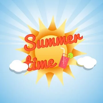 Summer Design. Blur Beach Background. Hand Drawn Lettering Vector. Summer Tim Stock Illustration