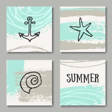 Summer Design Cards Collection Illustrazione stock